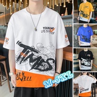 Street Style Men Round Neck Tshirt Trend Graffiti Contrast Color Tshirt Oversize M-4XL Men Short Sle