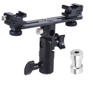 EXMAX E2 Adjustable Double Flash Bracket Dual Hot Shoe Speedlight Stand Umbrella Holder Light Stand 