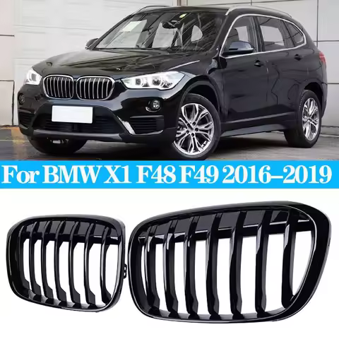 For BMW X1 F48 F49 Glossy Black Grille Car Front Kidney Grill Grilles Racing Grills Single Line Gril