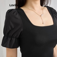 B117-JAN-C-3-ribbed sleeve patchwork T-shirt-TSB117AD695  B117-JAN-C-3-Lengan Riben Jahitan T-shirt-