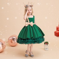 Elegant Toddler Girl Red Christmas Princess Dress Kids Tulle Big Bow Clothes Fancy Girl Birthday Tut