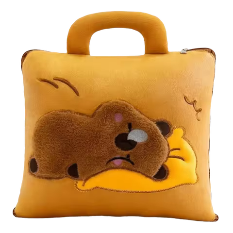 Cute 2 in 1 Capybara Pillow Blanket Cartoon Plush Nap Cushion Blanket Soft Cozy Travel Blanket Trave