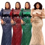 Plus Size African Party Long Dresses for Women 2024 New Dashiki Ankara Sequin Evening Gowns Turkey O