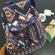 Roxy幾何圖形編織波西米亞.民俗風綁帶後背包