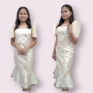 Modern Filipiniana Dress with Raffles  Buttons and Side with lace - Traditional