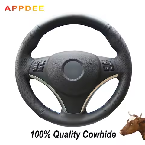 Appdee Black Genuine Leather Car Steering Wheel Cover for BMW E90 320i 325i 330i 335i E87 120i 130i