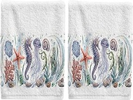 Watercolor Seahorse Coral Bathroom Hand Towels for Bathroom Decorative Towels Bathroom Sets of 2 Sof