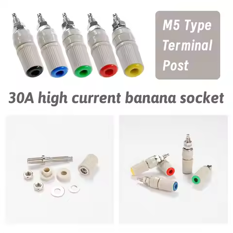 5mm 30A High Current Banana Socket Wiring Terminal Grounding Post Plug M5×48mm Copper Terminal