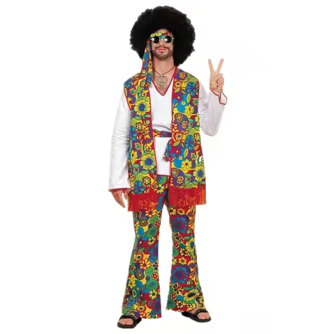 Men 60s 70s Retro Disco Hippie Costume Halloween Bar Nightclub Disco Hippies Fancy Dress Music Festi