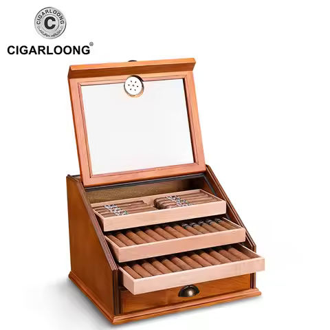Cedar Wood Cigar Humidor Display Box 4 Layer Movable With Humidifier Hygrometer Fit For 100pc Cigars