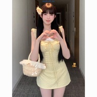 (trendy5) Cute Plain Tie Front Eyelet Embroidery Dress for Women L122AD063