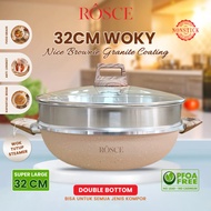 ROSCE Wok Pan 32Cm Steamer jumbo stainless steel Steamer Pan Granite marble Pan with glass lid 32 cm