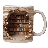 3d Bookshelf Design Ceramic Mug 11oz - Creative Novelty Coffee Cup With Colorful Book Print, Q8b2