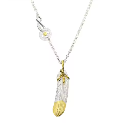 Handmade Eagle Claw Feather Pendant Necklace Alloy Gold Tip Two Tone Native American Goros Vintage B