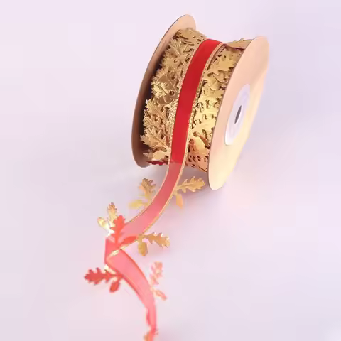 Gift Wrapping Ribbon Leaf Embossed Hollow Out Lace Ribbon Polyester Ribbon Lace For Holiday Decorati