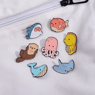 Original Marine Life Brooches Cute Sharks Whales Seahorses Metal Badges Personalized Accessories Jel