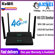 AXSEI KuWFi 4G Wifi Router Dual Band 750Mbps Wireless Router Sim Card Wifi Router 4Pcs Antenna For House Office Wifi Security Camera YUQPV