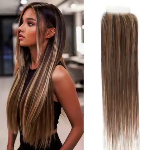 Straight 4x4 Lace Closure Bio Synthetic 22'' HD Transparent Lace Frontal Closure Natural Black With