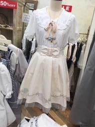 日本品牌Amavel海星貝殼刺繡領珍珠釦粉紅蝴蝶結綁帶白色短袖襯衫(全新)