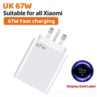 For Xiaomi 67W Charger UK Plug Turbo Fast Charging For Mi 14 13T 12 11T Redmi Note13 Pro Note12 Turb