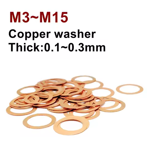 Copper Flat Washer M3-M15 0.1 0.2 0.3mm Thick Seal Gasket Inner Diameter Sealing Ring Thin Sheet T3