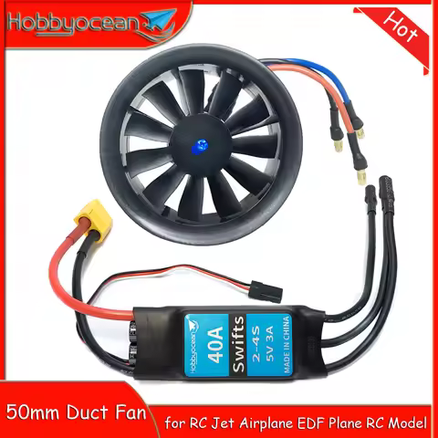 Hobbyocean 50mm 3-4S Lipo Brushless Motor EDF Duct Fan 40A ESC 4900KV 4300KV Brushless Combo RC Jet 