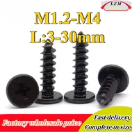 Black Cross Flat Head Self-tapping M1.2/M1.4/M1.7/M2/M2.3/M2.6/M3/M3.5/M4 * L3-30mm (XZM-DM) (Y19)