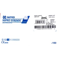 NIPRO SYRINGE 3ML L/Lock With Needle  23G X 1 1/4 INCH (32MM) - 100'S EXPIRY  2027  READY STOCK