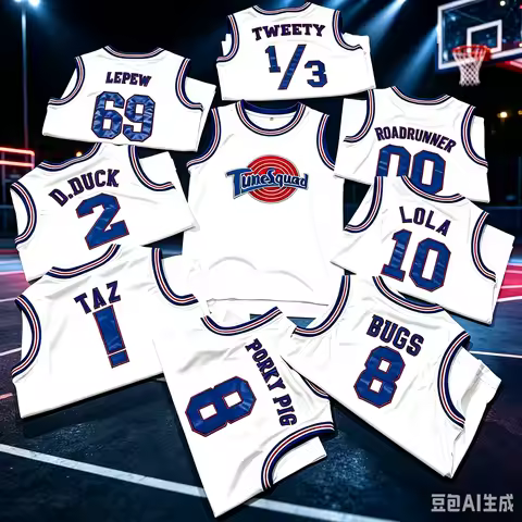 New Trillest Space Jam Bugs 1 Lola 10 Murray 22 TAZ D.Duck 2 White Tune Squad Basketball Jersey Men