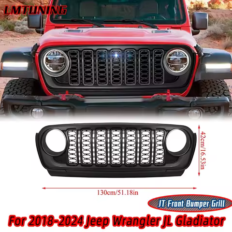 For 2018-2024 Jeep Wrangler JL Gladiator Front Bumper Grill w/O Camera Hole Car Front Grille Bumper 