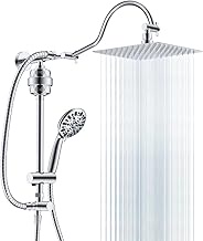 Hibbent All Metal 10'' Filtered Rainfall Shower Head Combo, High Pressure Shower Head System, Handheld Showerhead, Height Adjustable Holder, 12'' Extension Arm, 20-stage Shower Filter, 7-spray, Chrome