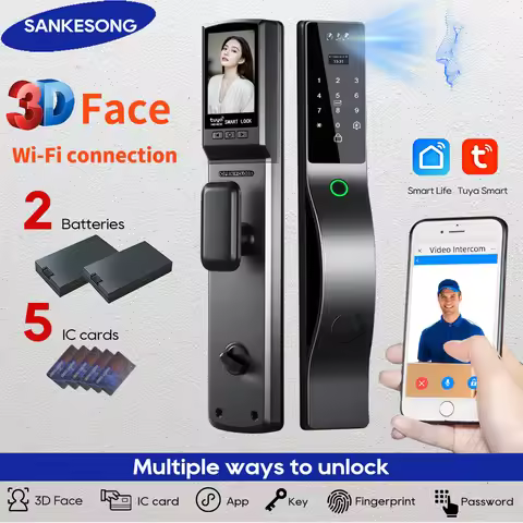 SANKESONG Tuya Smart 3D Face Door Lock Security Camera Monitor Intelligent Fingerprint Password Biom