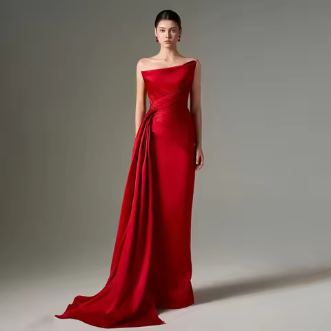 Sharon Said Luxury Crystal Red Evening Dress Strapless Dubai Saudi Arabia Elegant Women Wedding Form