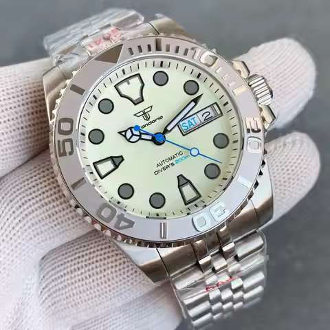 Tandorio Full Luminous NH36 Diving Mechanical Men Watch Blue Hand 904L Bruhsed Band Sapphire Glass 2