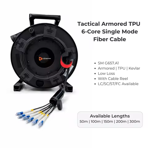6-Core Single-Mode 100m Armored Tactical Fiber Optic Cable LC-LC TPU G657A1 SM 5.0mm For Outdoor Ren