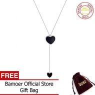 Bamoer สร้อยคอหัวใจคู่สำหรับผู้หญิงสร้อยคอเคลือบสีดำ Y-Shape สร้อยคอ925เครื่องประดับเงินแท้ BSN095