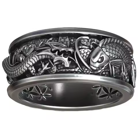 15g Dragon VS Koi Carp Fish Japanes Traditional Pattern Rings Real Customized 925 Solid Sterling Sil