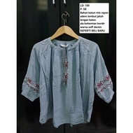 Balloon sleeve embroidered bohemi blouse top soft blueWanita