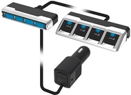 日本 KASHIMURA 汽車用12V~24V輕觸式開關一拖四USB充電器分插帶線