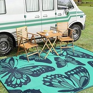 Anidaroel Butterfly Outdoor Rug 8X10 Patio Waterproof, Reversible Plastic Straw Outside Area Rug, La