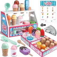 Wooden Ice Cream Toys Kids Toy Food for Toddler Girls 3+, Ice Cream Shop Playset