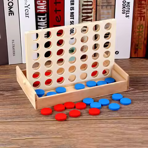 Wooden Line Up Four, Connect Four, Four in One Line, 42 Pieces Bingo Chess -Parent Child Interactive