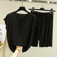 Modal Short-sleeved Suit for Women Summer Loose Casual Sleeveless T-shirt Bottoming Top Home Shorts