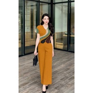 Set Đồ Nữ Thiết Kế Đồ Đũi Cao Cấp Áo Cộc Cổ Tim Quần Đũi Suông Nữ R69