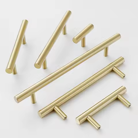 Brushed Brass Kitchen Cabinet Knobs and Handles Tbar Gold Drawer Cupboard Door Pull Handles 96mm 128