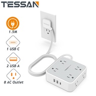 TESSAN 1.5 Meter Extension Wire with Socket Adapter Plug Flat Plug Extesion Cord Power Strip Extensi
