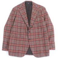成色極佳的 Cicio 格紋單排扣訂製粗花呢西裝外套，修身夾克，RED， XL 碼，男士