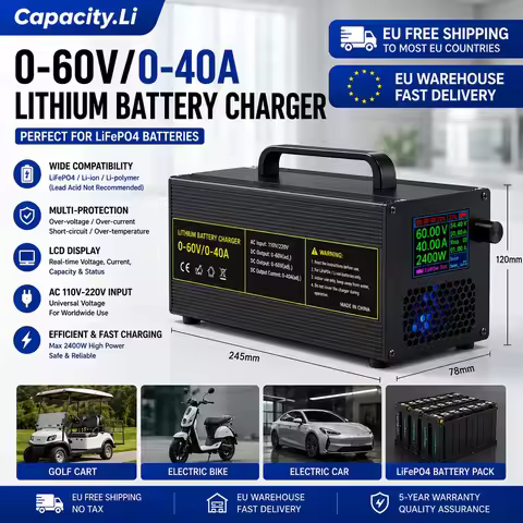Smart Charger 24V 48V 64V 72V 84V 100V 20A Lifepo4 Battery Fast Charger Adapter 60v50a Adjustable Vo