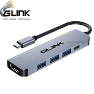 GLINK (GL-028)-TYPE-C ADAPTER 5 IN 1(HDMI+USB3.0+USB 2.0+PD)