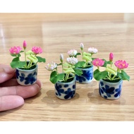 New Clay Miniature Lotus In A Ceramic Pot Total Height 4 Cm. /Piece